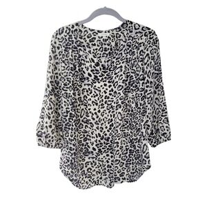 PLEIONE Woman's Animal Print Pullover Tunic Blouse Top Sz S